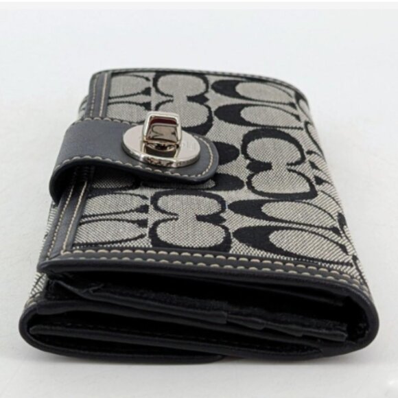 Coach Signature Canvas Turnlock Wallet - Picture 2 of 6